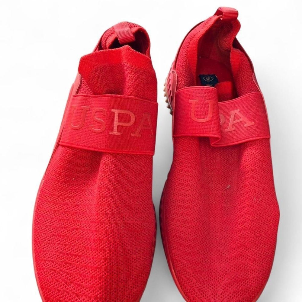 US Polo Assn Mens Red Knit Slip On Sneakers USPA Logo Strap Size 7.5M 38.5EUR